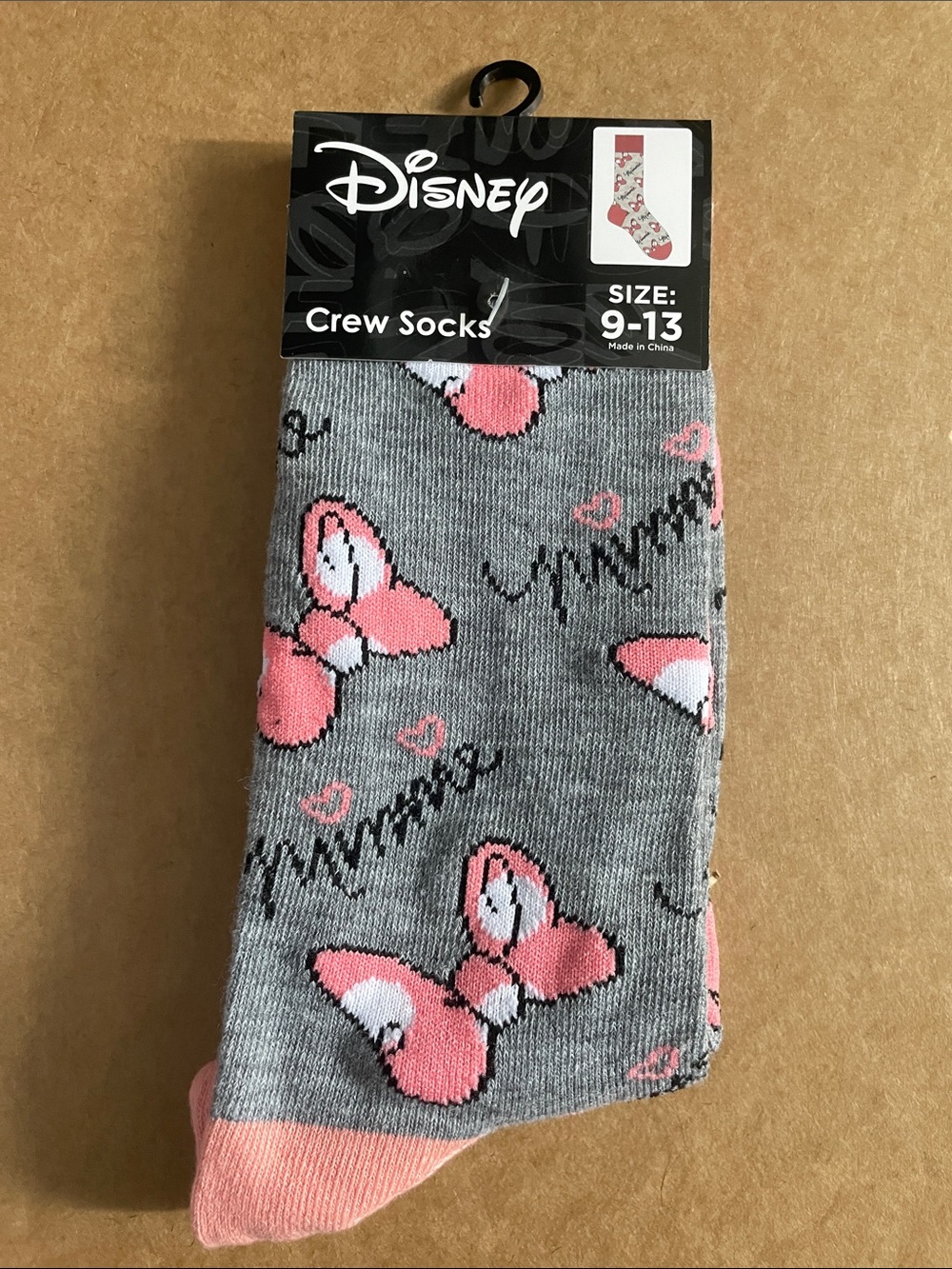 Disney Gray Crew Socks with Pink Minnie Bow Motif ⭐️ 2 for $11 ⭐️